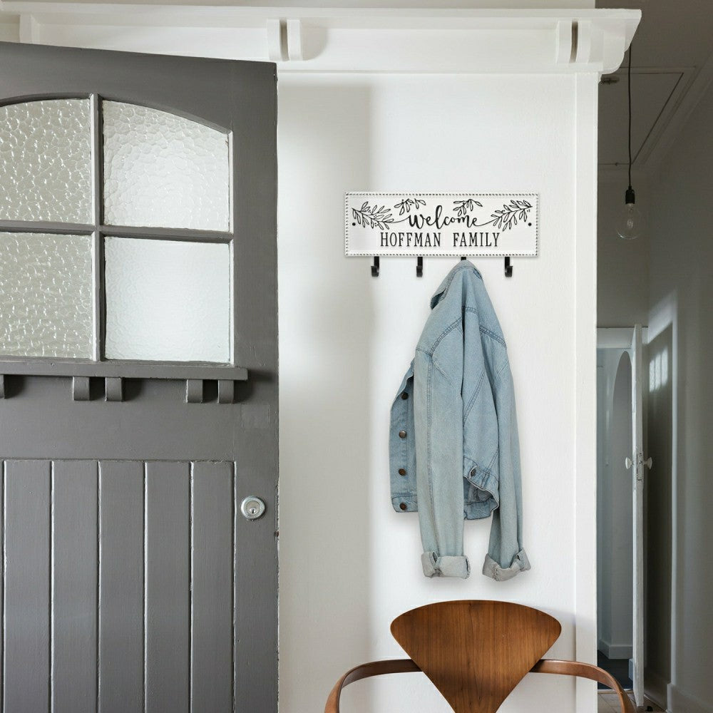 Kinsley Welcome Beaded Rectangle Hook Plaque, Black/Gold | Plow & Hearth