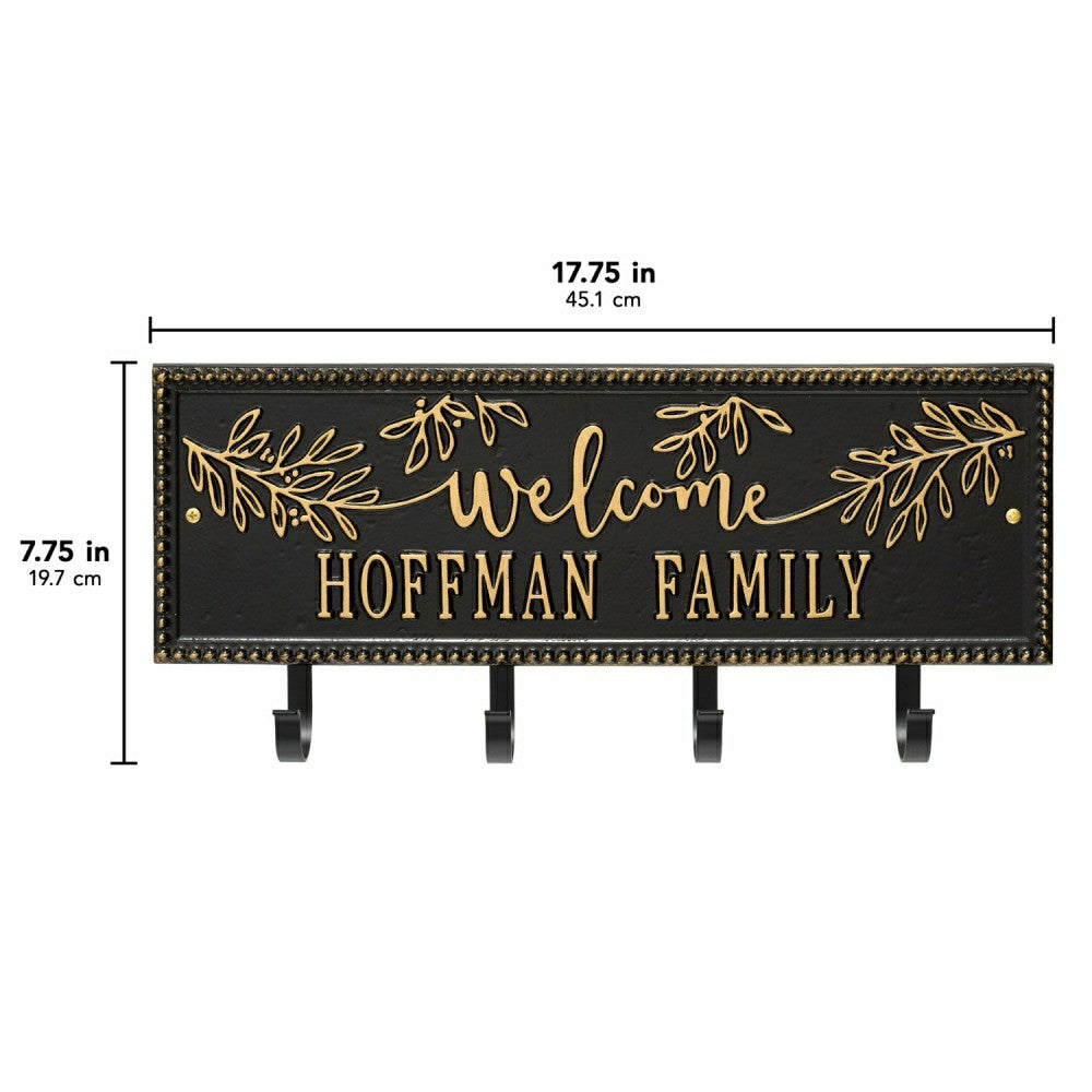 Kinsley Welcome Beaded Rectangle Hook Plaque, Black/Gold | Plow & Hearth