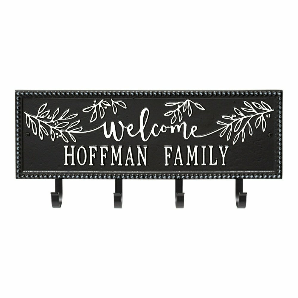Kinsley Welcome Beaded Rectangle Hook Plaque, Black/Gold | Plow & Hearth