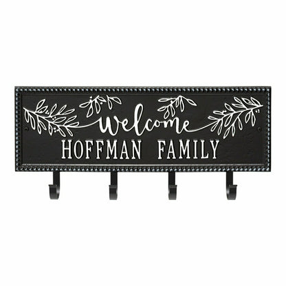 Kinsley Welcome Beaded Rectangle Hook Plaque, Black/Gold | Plow & Hearth