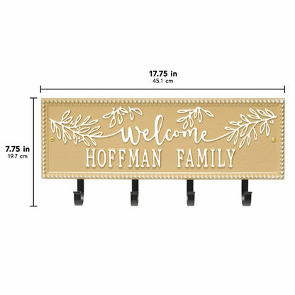 Kinsley Welcome Beaded Rectangle Hook Plaque, Black/Gold | Plow & Hearth