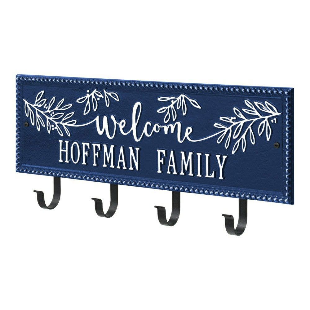 Kinsley Welcome Beaded Rectangle Hook Plaque, Black/Gold | Plow & Hearth