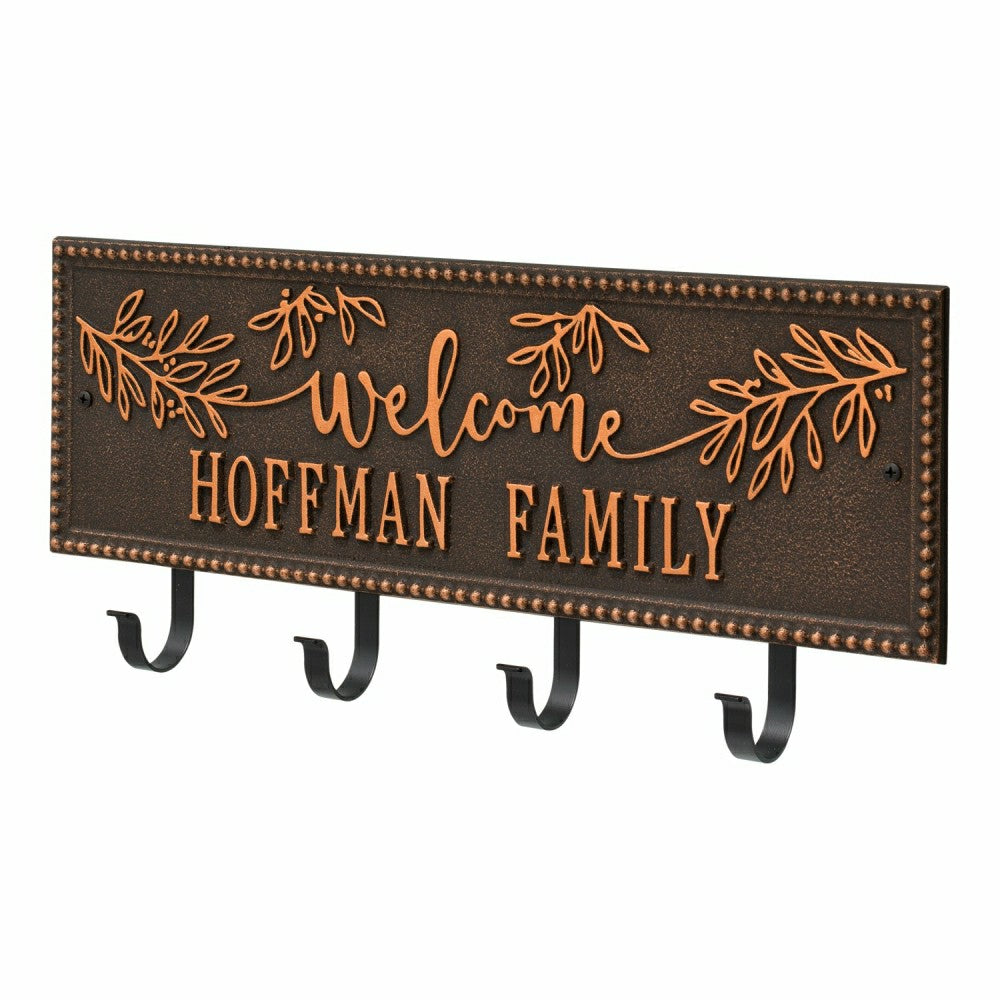 Kinsley Welcome Beaded Rectangle Hook Plaque, Black/Gold | Plow & Hearth