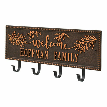 Kinsley Welcome Beaded Rectangle Hook Plaque, Black/Gold | Plow & Hearth