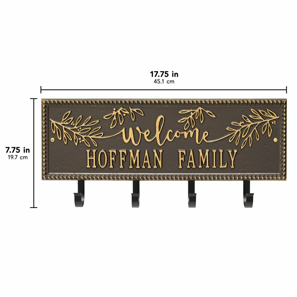 Kinsley Welcome Beaded Rectangle Hook Plaque, Black/Gold | Plow & Hearth