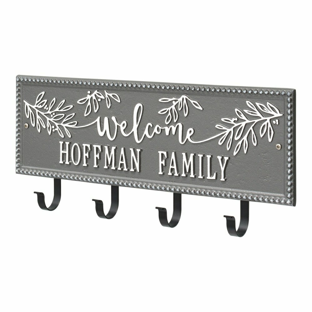 Kinsley Welcome Beaded Rectangle Hook Plaque, Black/Gold | Plow & Hearth