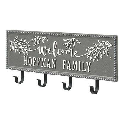 Kinsley Welcome Beaded Rectangle Hook Plaque, Black/Gold | Plow & Hearth