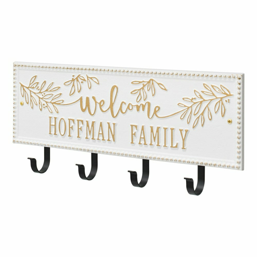 Kinsley Welcome Beaded Rectangle Hook Plaque, Black/Gold | Plow & Hearth