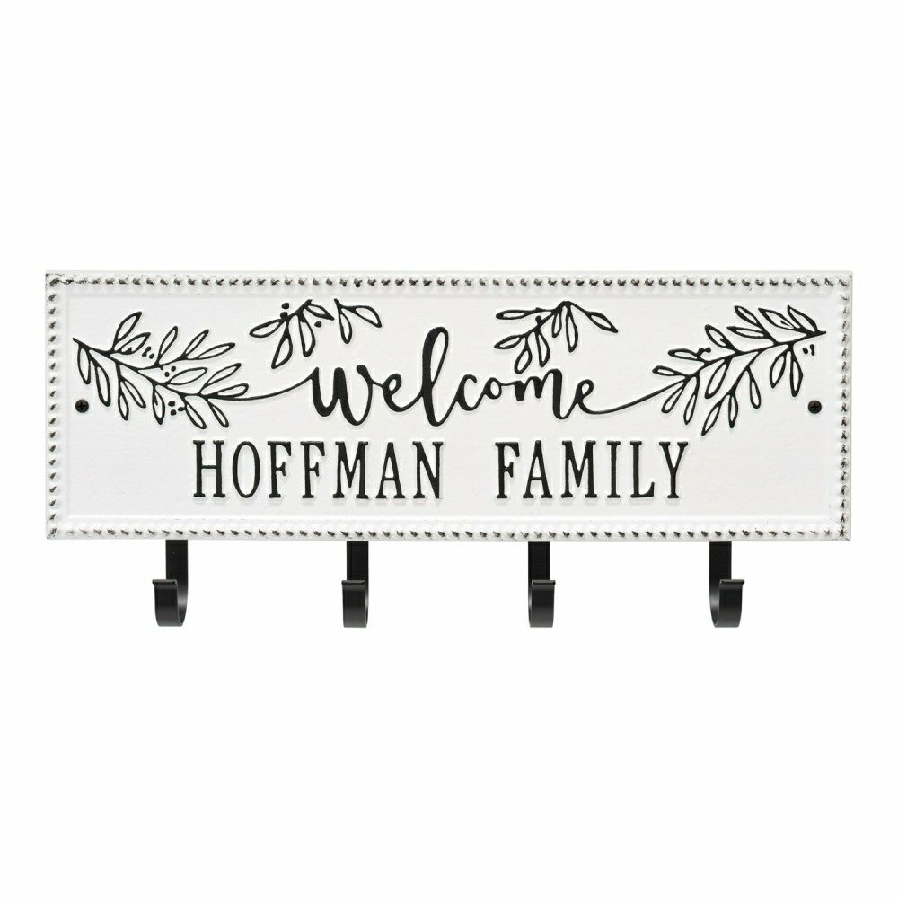 Kinsley Welcome Beaded Rectangle Hook Plaque, Black/Gold | Plow & Hearth