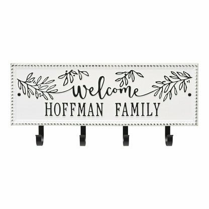 Kinsley Welcome Beaded Rectangle Hook Plaque, Black/Gold | Plow & Hearth