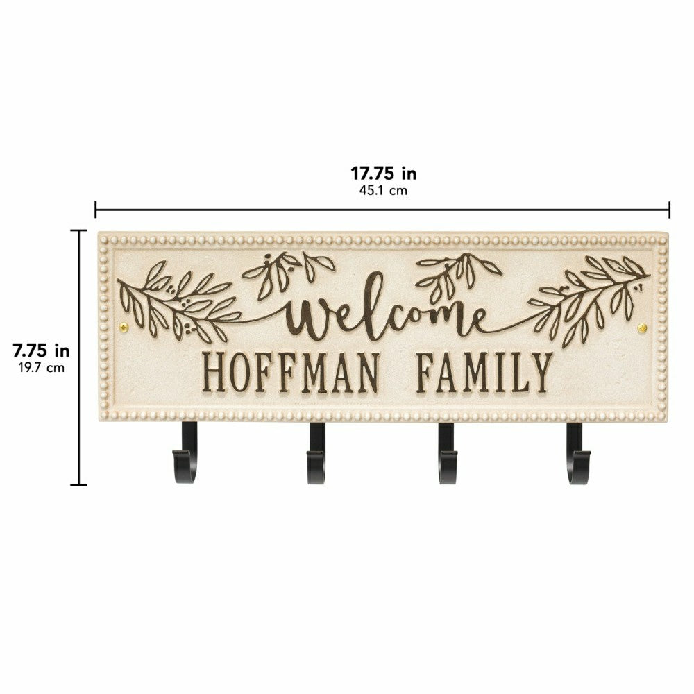 Kinsley Welcome Beaded Rectangle Hook Plaque, Black/Gold | Plow & Hearth