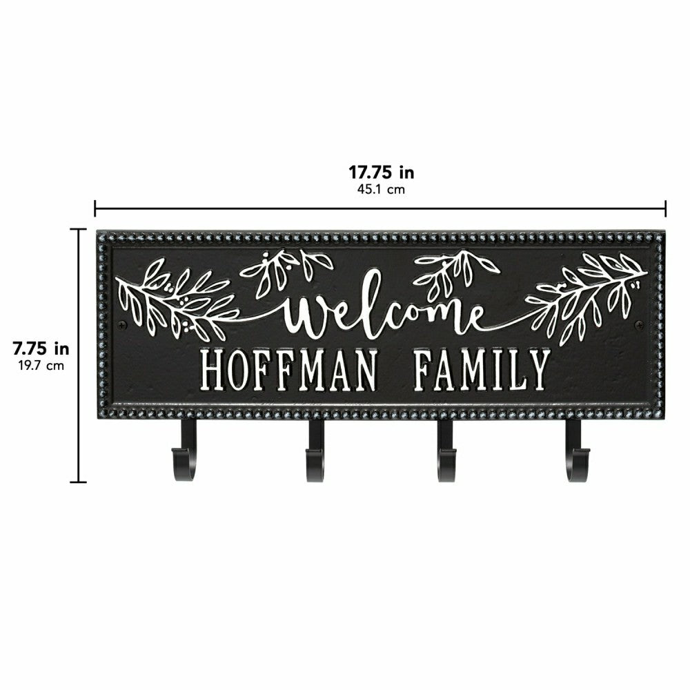 Kinsley Welcome Beaded Rectangle Hook Plaque, Black/Gold | Plow & Hearth
