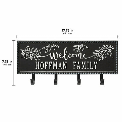 Kinsley Welcome Beaded Rectangle Hook Plaque, Black/Gold | Plow & Hearth