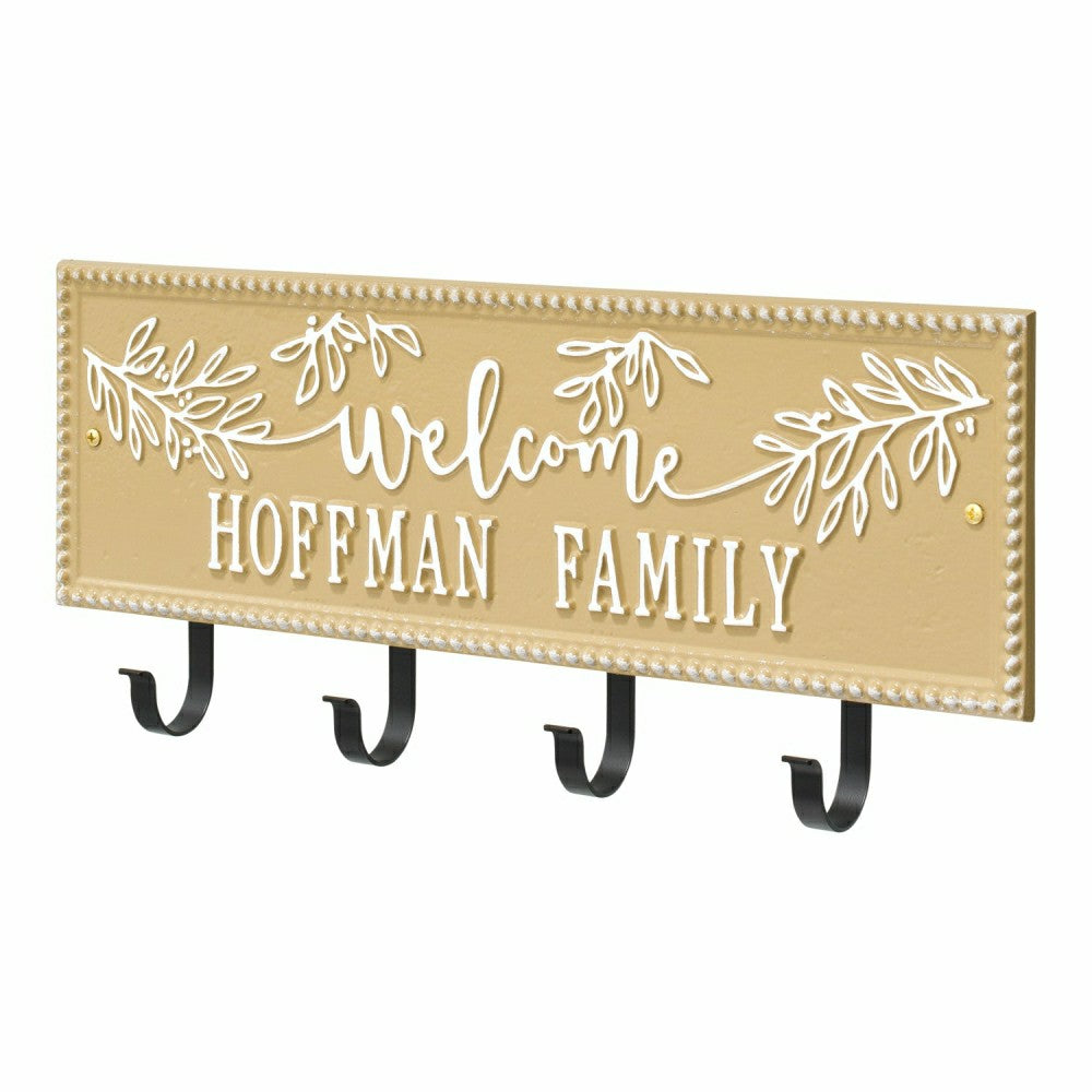 Kinsley Welcome Beaded Rectangle Hook Plaque, Black/Gold | Plow & Hearth