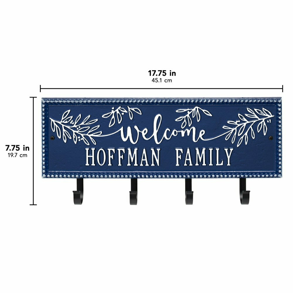 Kinsley Welcome Beaded Rectangle Hook Plaque, Black/Gold | Plow & Hearth