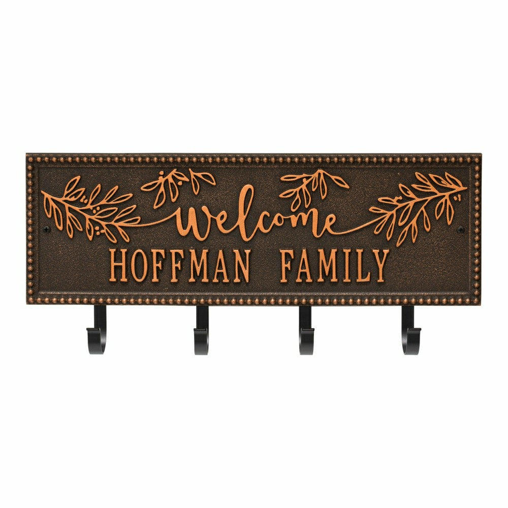 Kinsley Welcome Beaded Rectangle Hook Plaque, Black/Gold | Plow & Hearth