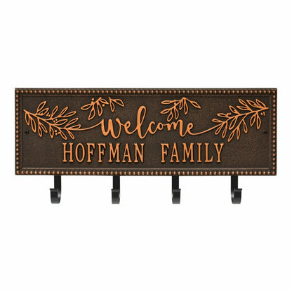 Kinsley Welcome Beaded Rectangle Hook Plaque, Black/Gold | Plow & Hearth