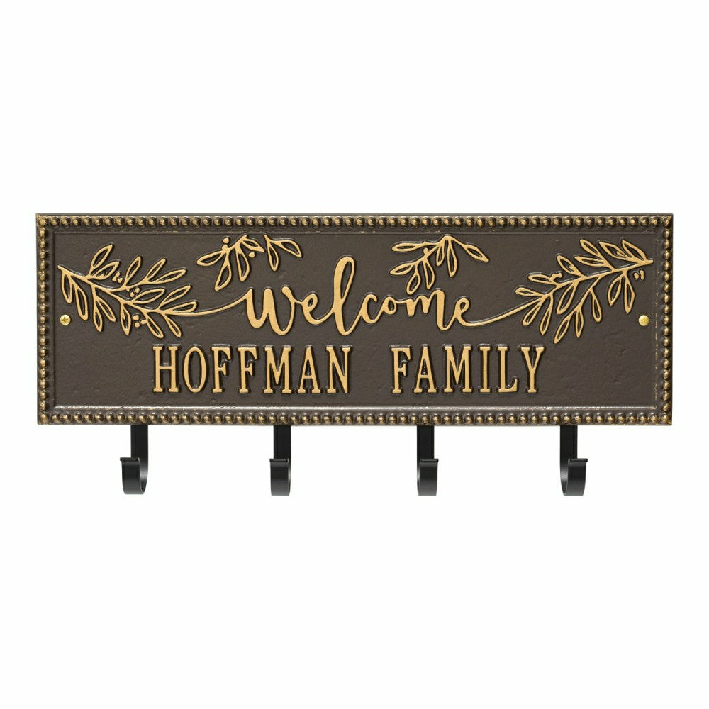 Kinsley Welcome Beaded Rectangle Hook Plaque, Black/Gold | Plow & Hearth