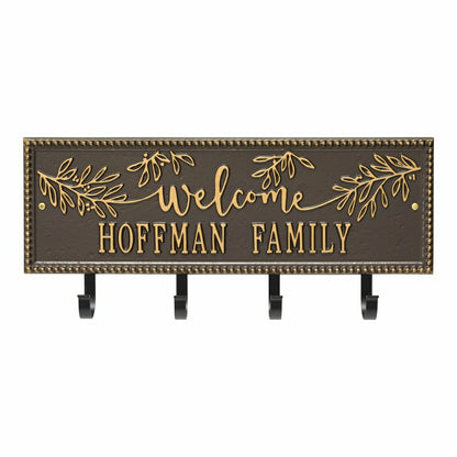 Kinsley Welcome Beaded Rectangle Hook Plaque, Black/Gold | Plow & Hearth