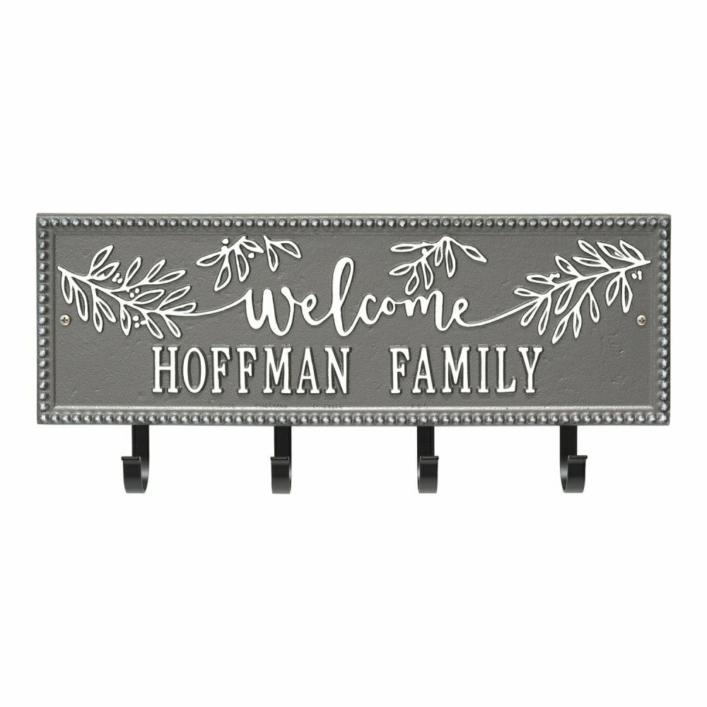 Kinsley Welcome Beaded Rectangle Hook Plaque, Black/Gold | Plow & Hearth