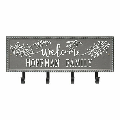 Kinsley Welcome Beaded Rectangle Hook Plaque, Black/Gold | Plow & Hearth