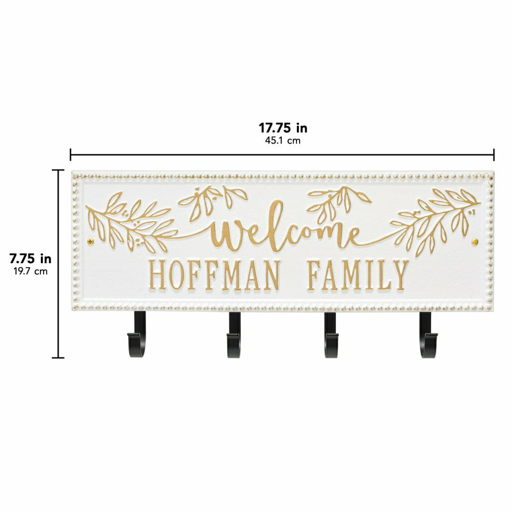 Kinsley Welcome Beaded Rectangle Hook Plaque, Black/Gold | Plow & Hearth