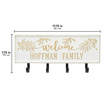 Kinsley Welcome Beaded Rectangle Hook Plaque, Black/Gold | Plow & Hearth