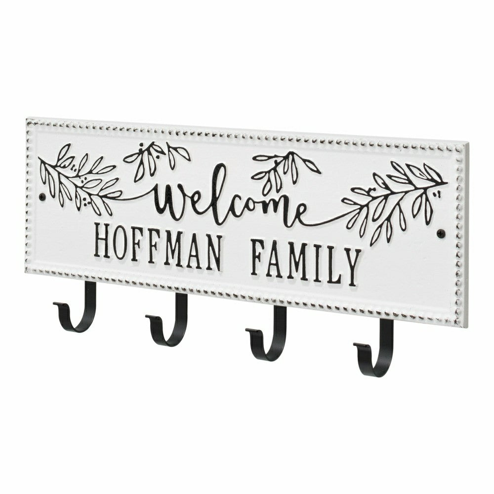 Kinsley Welcome Beaded Rectangle Hook Plaque, Black/Gold | Plow & Hearth