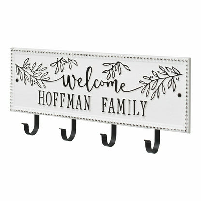 Kinsley Welcome Beaded Rectangle Hook Plaque, Black/Gold | Plow & Hearth