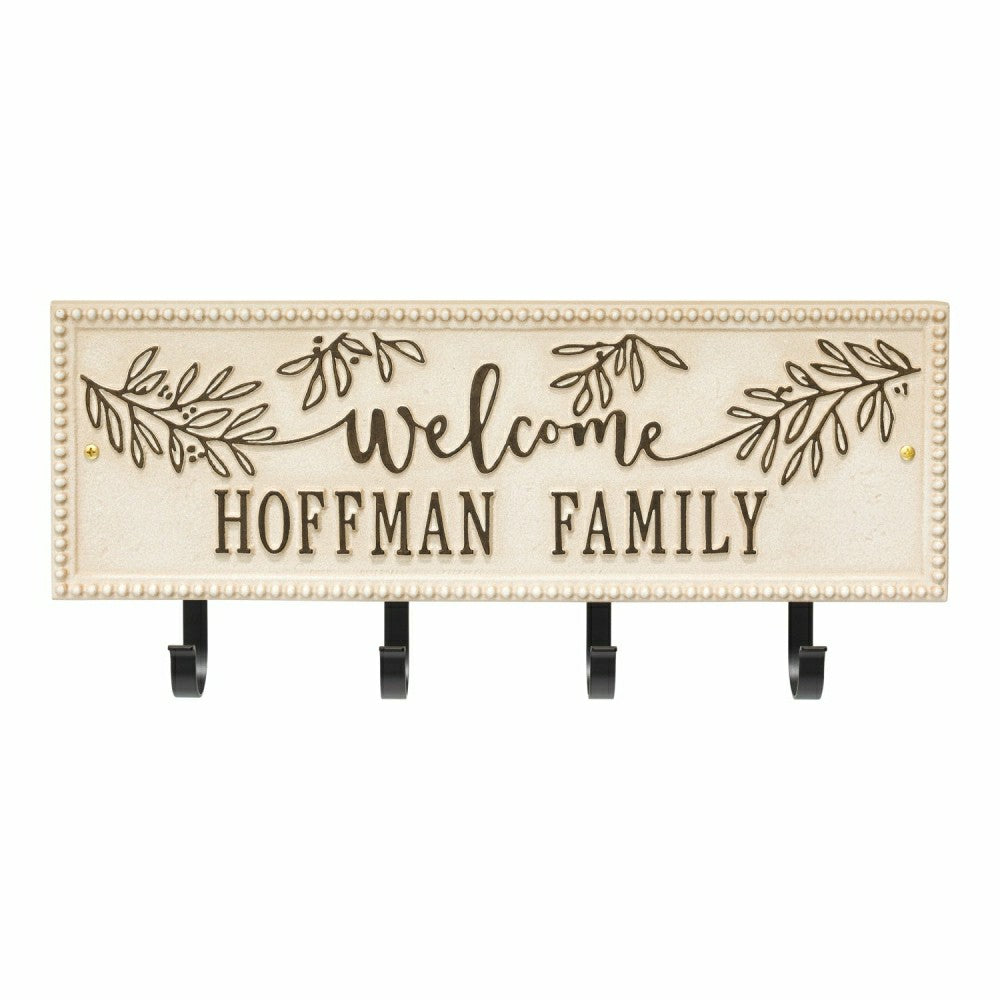 Kinsley Welcome Beaded Rectangle Hook Plaque, Black/Gold | Plow & Hearth