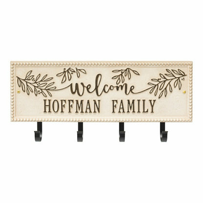 Kinsley Welcome Beaded Rectangle Hook Plaque, Black/Gold | Plow & Hearth