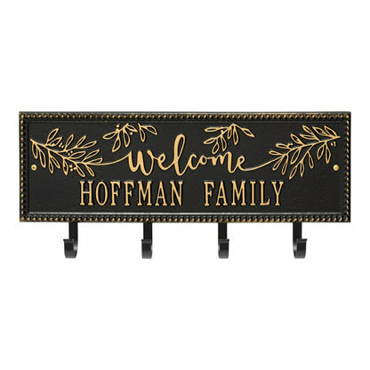 Kinsley Welcome Beaded Rectangle Hook Plaque, Black/Gold | Plow & Hearth