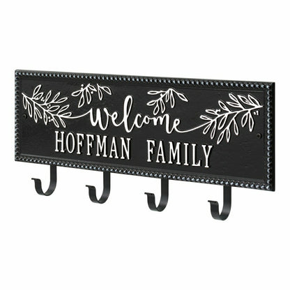 Kinsley Welcome Beaded Rectangle Hook Plaque, Black/Gold | Plow & Hearth