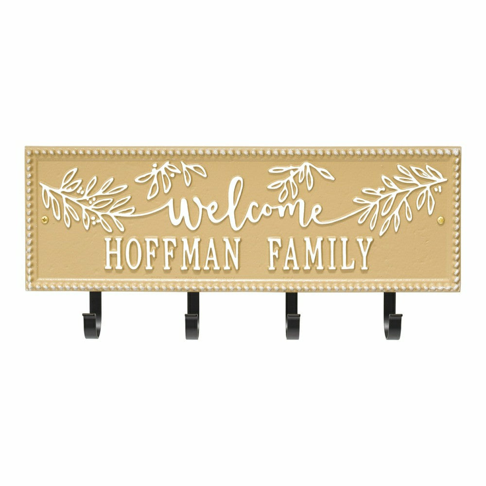 Kinsley Welcome Beaded Rectangle Hook Plaque, Black/Gold | Plow & Hearth