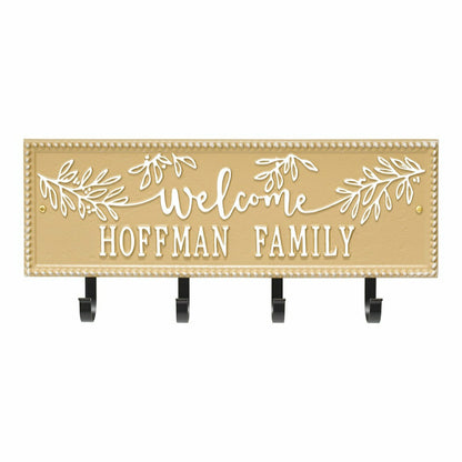 Kinsley Welcome Beaded Rectangle Hook Plaque, Black/Gold | Plow & Hearth