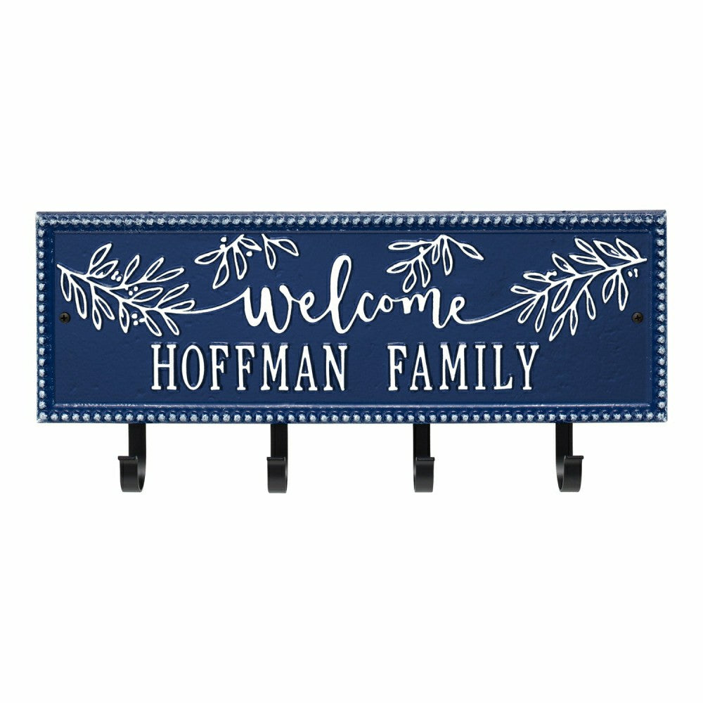 Kinsley Welcome Beaded Rectangle Hook Plaque, Black/Gold | Plow & Hearth