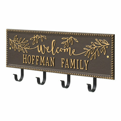 Kinsley Welcome Beaded Rectangle Hook Plaque, Black/Gold | Plow & Hearth