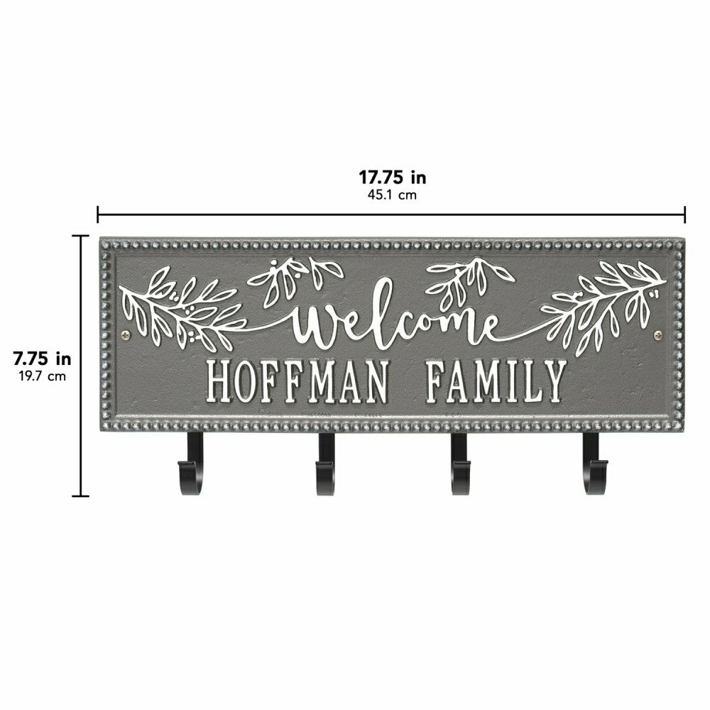Kinsley Welcome Beaded Rectangle Hook Plaque, Black/Gold | Plow & Hearth