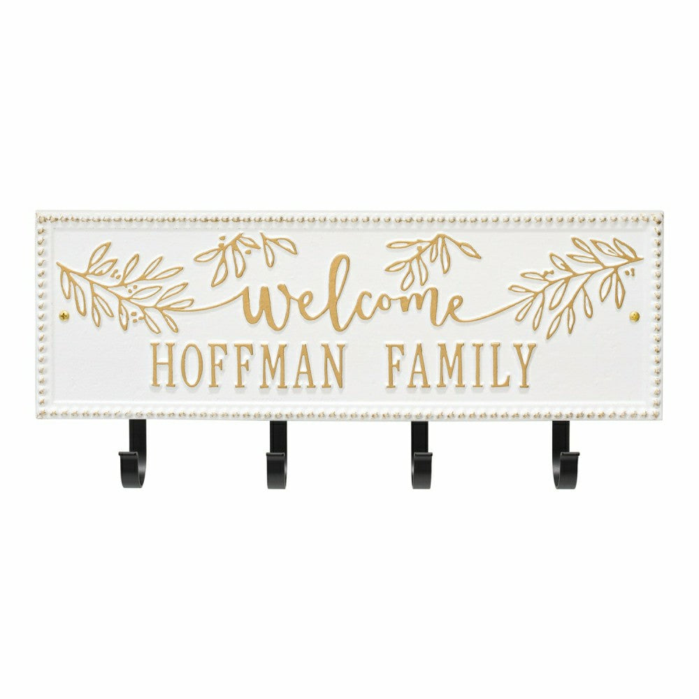 Kinsley Welcome Beaded Rectangle Hook Plaque, Black/Gold | Plow & Hearth