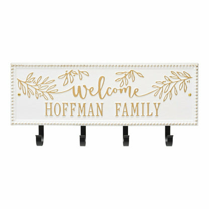 Kinsley Welcome Beaded Rectangle Hook Plaque, Black/Gold | Plow & Hearth