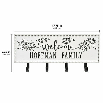 Kinsley Welcome Beaded Rectangle Hook Plaque, Black/Gold | Plow & Hearth