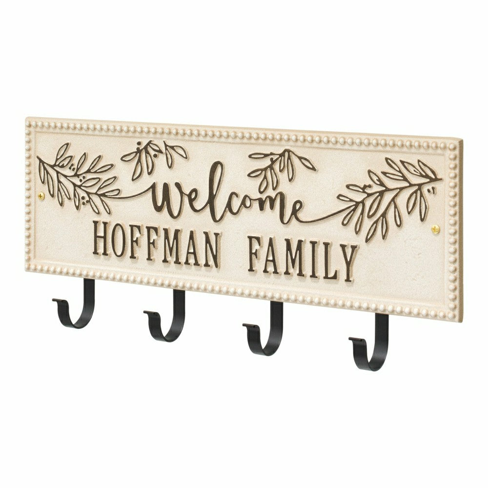 Kinsley Welcome Beaded Rectangle Hook Plaque, Black/Gold | Plow & Hearth