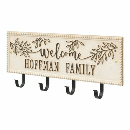 Kinsley Welcome Beaded Rectangle Hook Plaque, Black/Gold | Plow & Hearth
