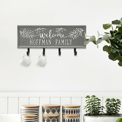 Kinsley Welcome Beaded Rectangle Hook Plaque, Black/Gold | Plow & Hearth