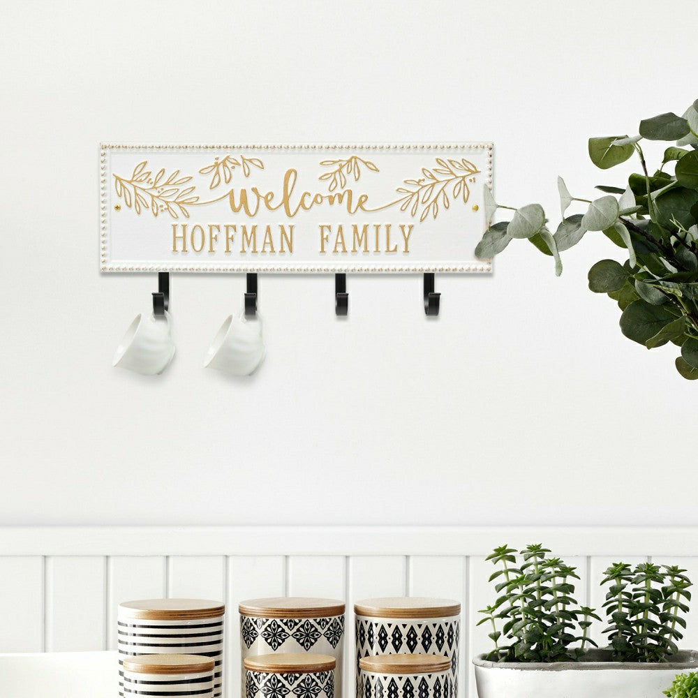 Kinsley Welcome Beaded Rectangle Hook Plaque, Black/Gold | Plow & Hearth