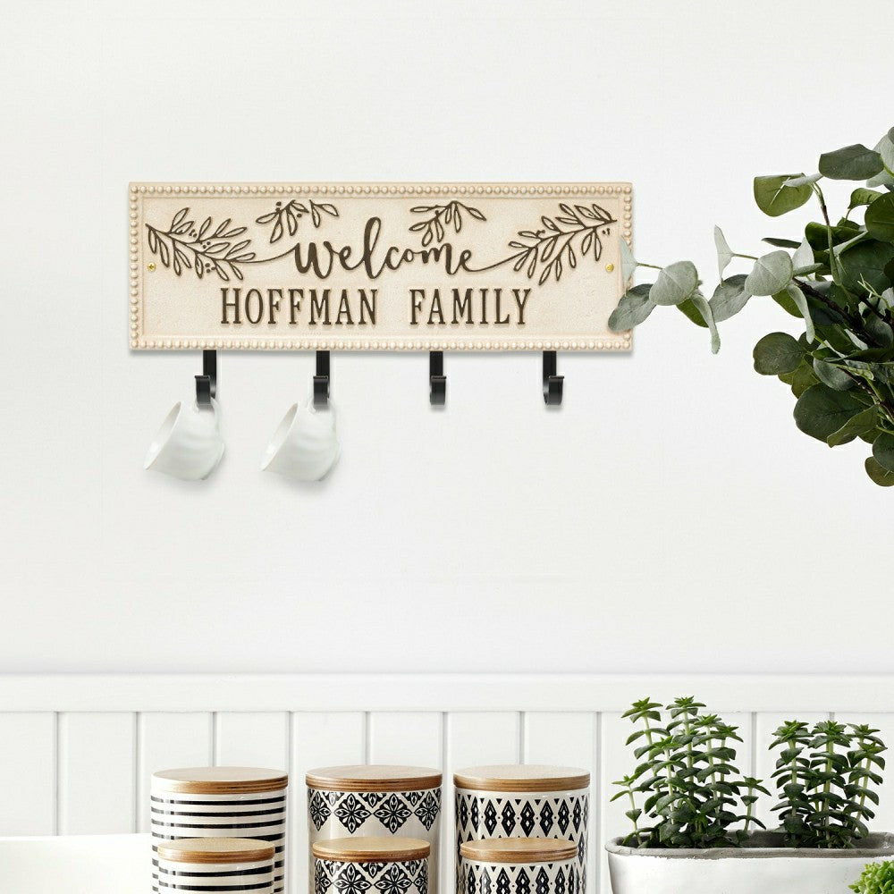 Kinsley Welcome Beaded Rectangle Hook Plaque, Black/Gold | Plow & Hearth