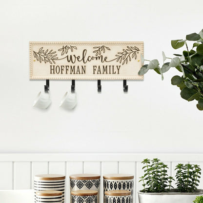 Kinsley Welcome Beaded Rectangle Hook Plaque, Black/Gold | Plow & Hearth