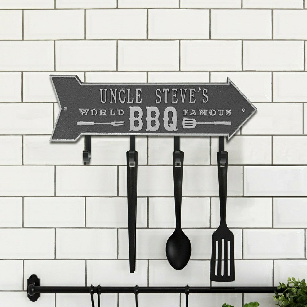 World Famous BBQ Arrow Hook Plaque, Antique Brass | Plow & Hearth