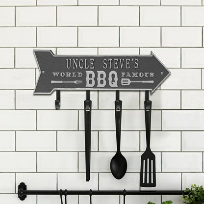 World Famous BBQ Arrow Hook Plaque, Antique Brass | Plow & Hearth