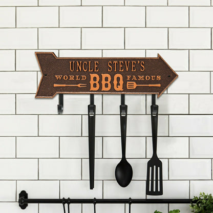 World Famous BBQ Arrow Hook Plaque, Antique Brass | Plow & Hearth